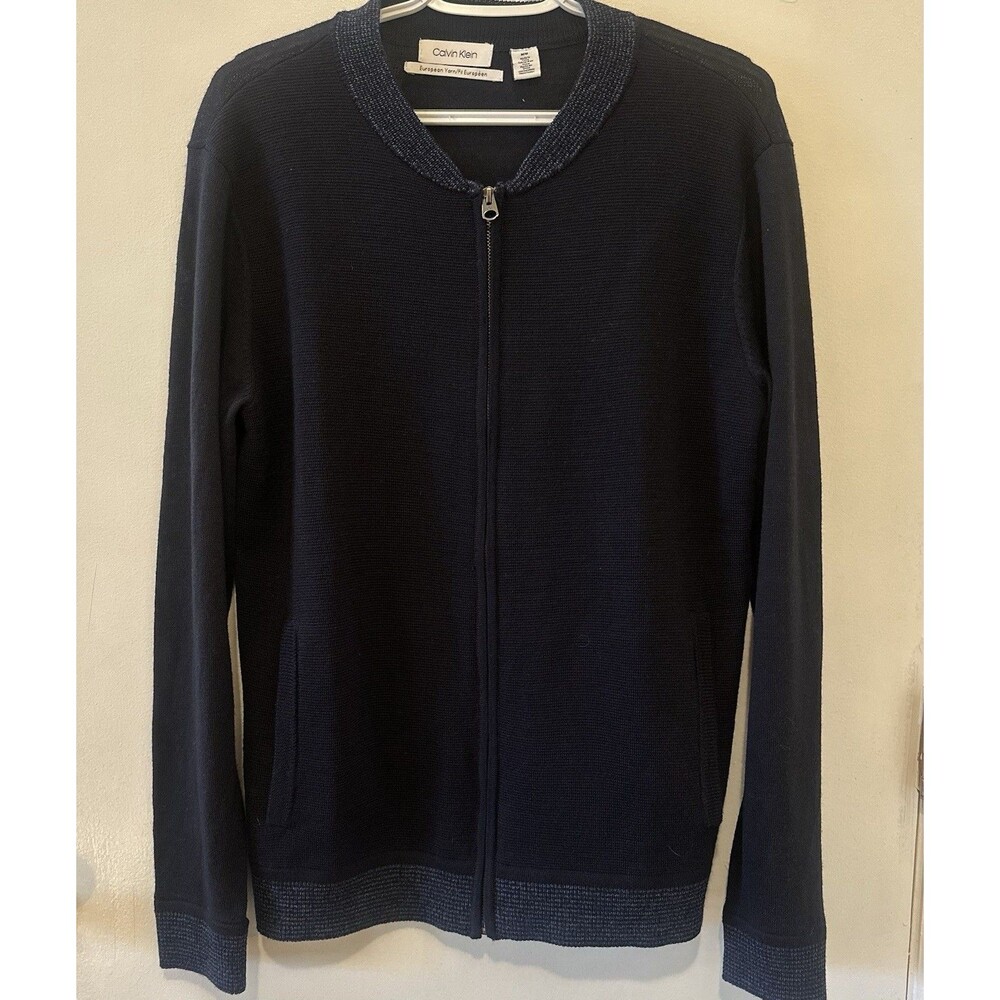 Calvin Klein Men’s Merino Wool Zip Sweater Jacket Navy Blue Size M